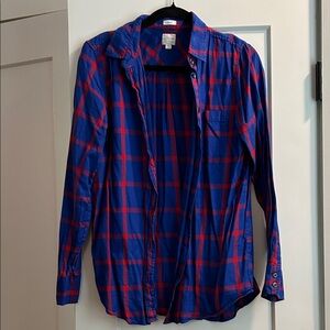 Vibrant Blue and Red Plaid Women's Casual Shirt